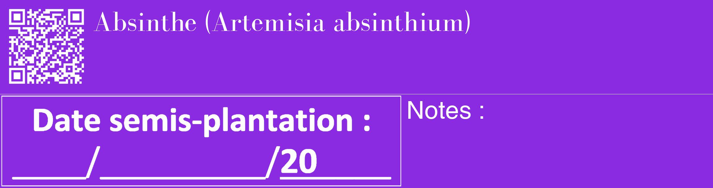 Étiquette de : Artemisia absinthium - format c - style blanche49_basique_basiquebod avec qrcode et comestibilité