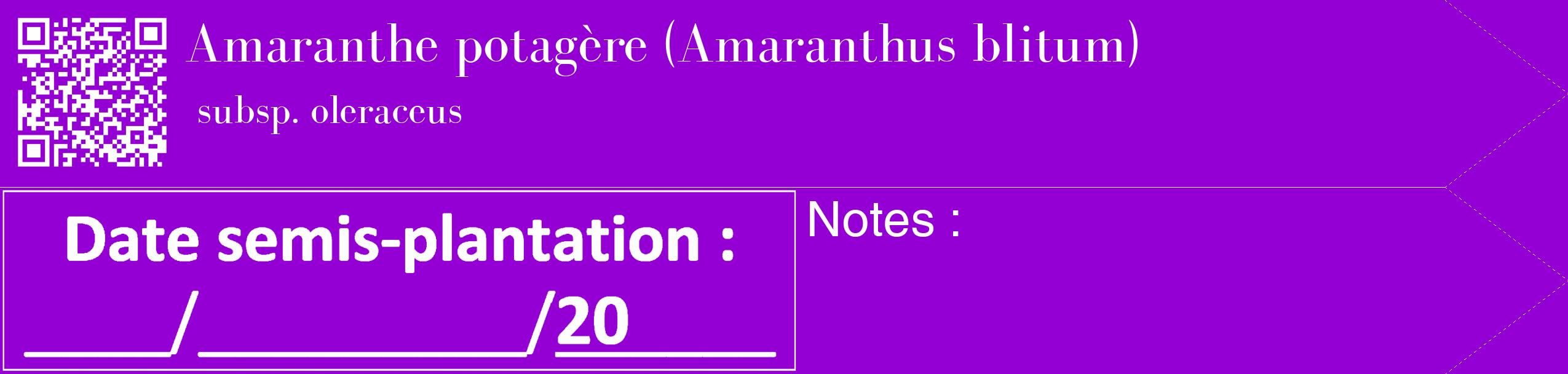 Étiquette de : Amaranthus blitum subsp. oleraceus - format c - style blanche48_simple_simplebod avec qrcode et comestibilité