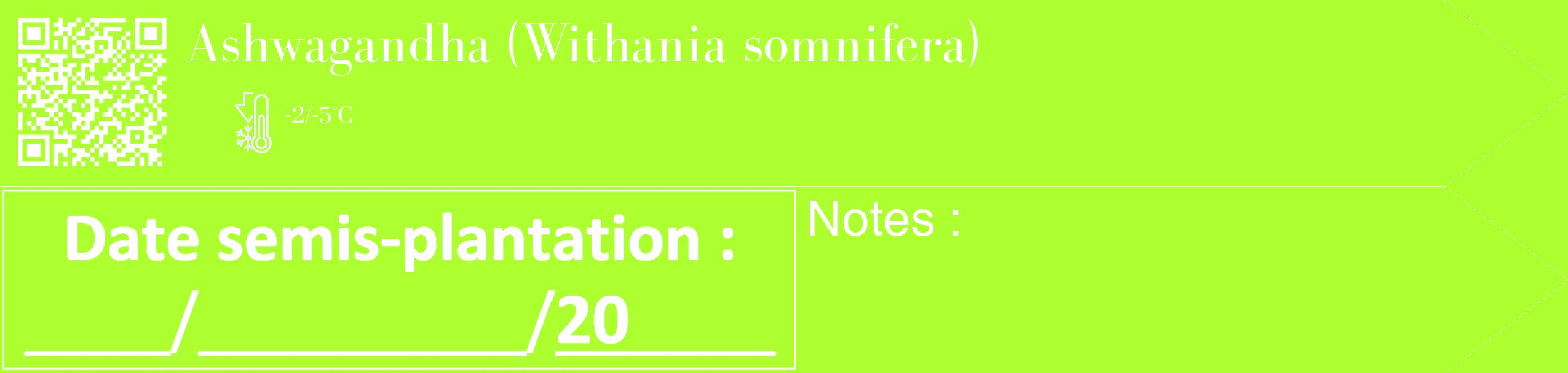 Étiquette de : Withania somnifera - format c - style blanche17_simple_simplebod avec qrcode et comestibilité