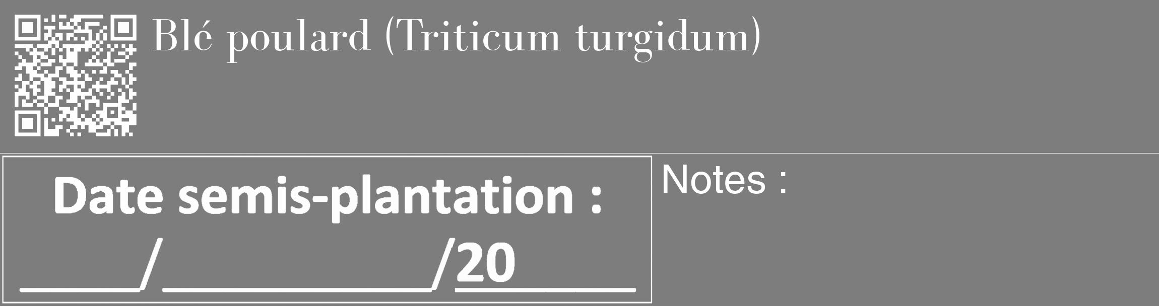 Étiquette de : Triticum turgidum - format c - style blanche35_basique_basiquebod avec qrcode et comestibilité