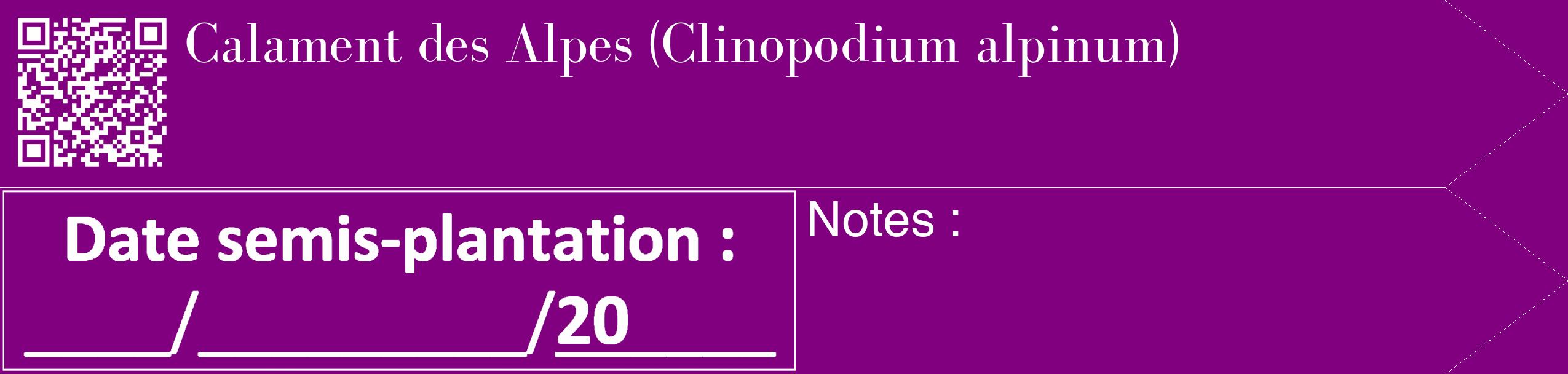 Étiquette de : Clinopodium alpinum - format c - style blanche46_simple_simplebod avec qrcode et comestibilité