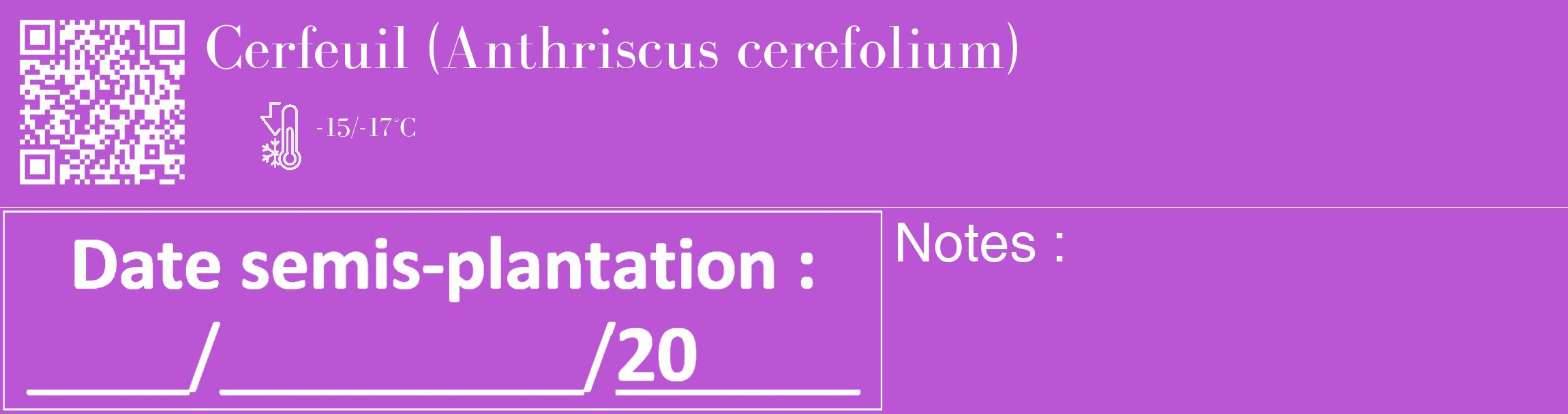 Étiquette de : Anthriscus cerefolium - format c - style blanche50_basique_basiquebod avec qrcode et comestibilité