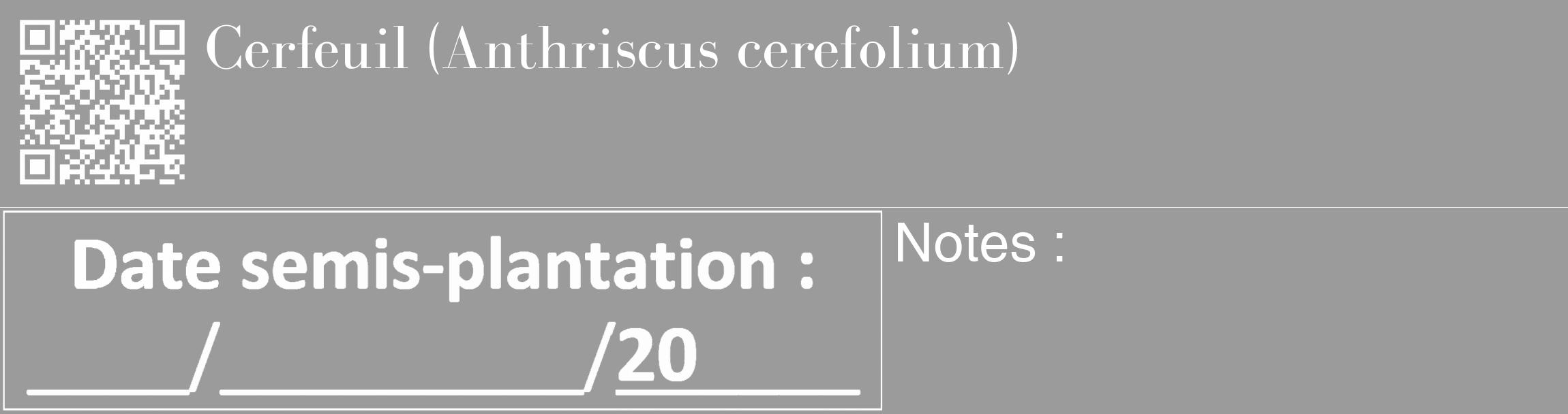 Étiquette de : Anthriscus cerefolium - format c - style blanche52_basique_basiquebod avec qrcode et comestibilité