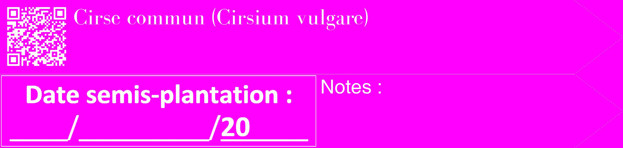 Étiquette de : Cirsium vulgare - format c - style blanche51_simple_simplebod avec qrcode et comestibilité