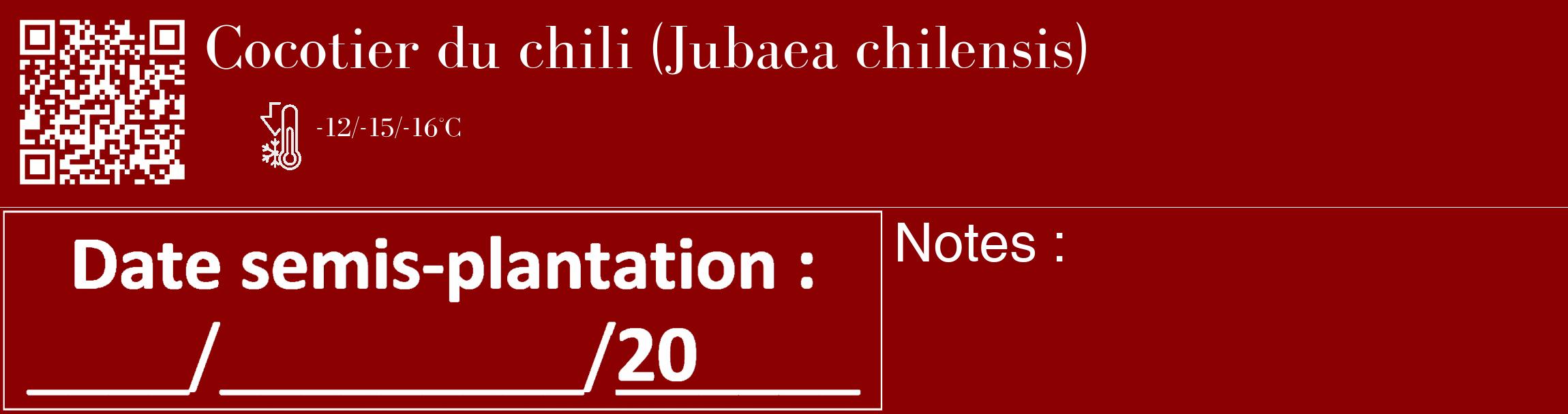 Étiquette de : Jubaea chilensis - format c - style blanche34_basique_basiquebod avec qrcode et comestibilité