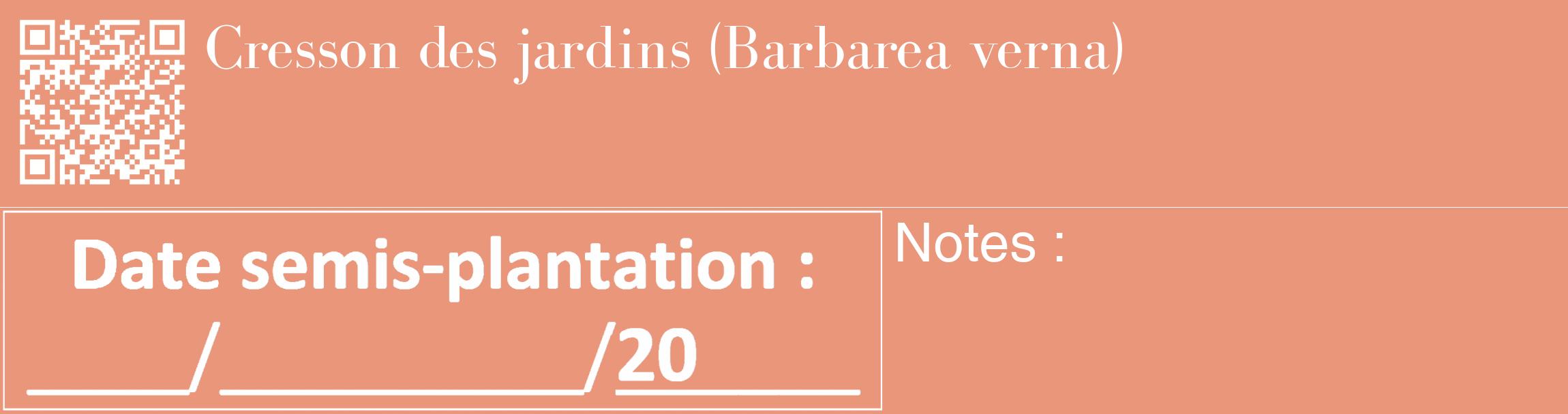 Étiquette de : Barbarea verna - format c - style blanche37_basique_basiquebod avec qrcode et comestibilité