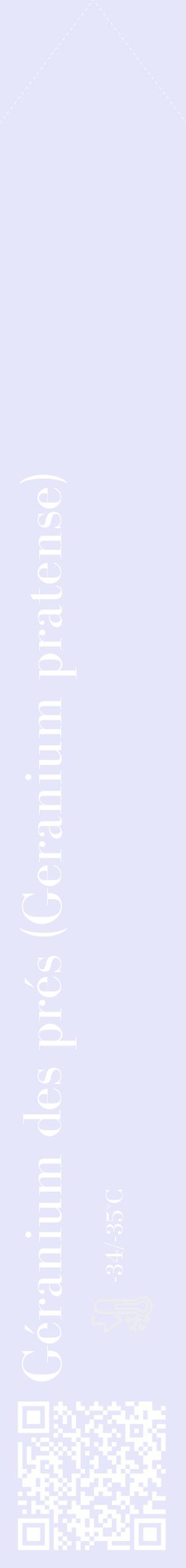 Étiquette de : Geranium pratense - format c - style blanche55_simple_simplebod avec qrcode et comestibilité - position verticale