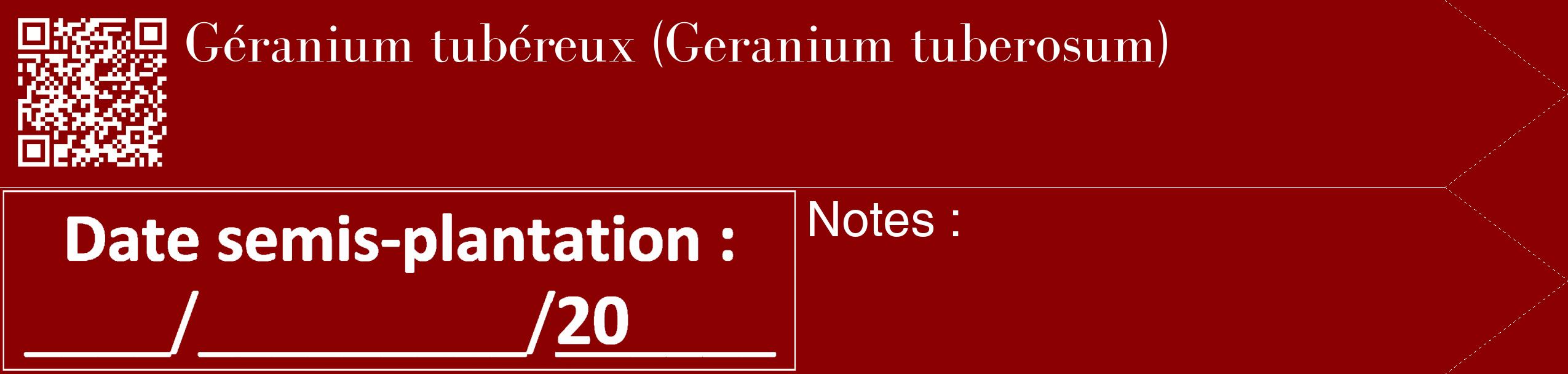 Étiquette de : Geranium tuberosum - format c - style blanche34_simple_simplebod avec qrcode et comestibilité