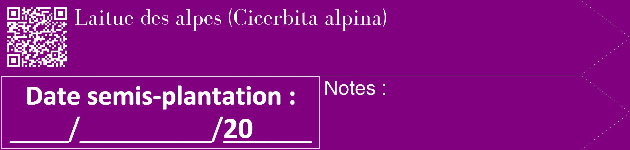 Étiquette de : Cicerbita alpina - format c - style blanche46_simple_simplebod avec qrcode et comestibilité