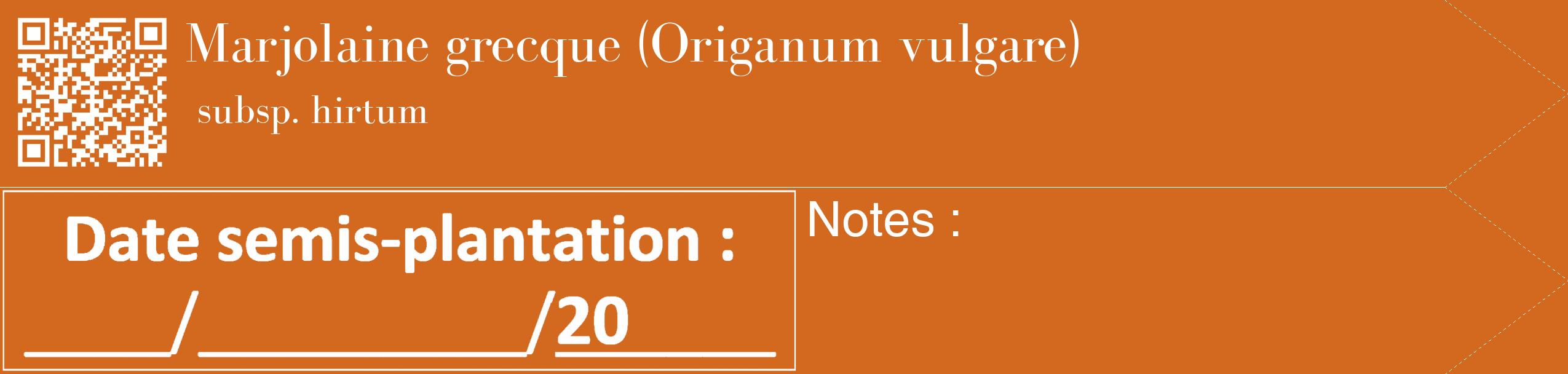 Étiquette de : Origanum vulgare subsp. hirtum - format c - style blanche31_simple_simplebod avec qrcode et comestibilité