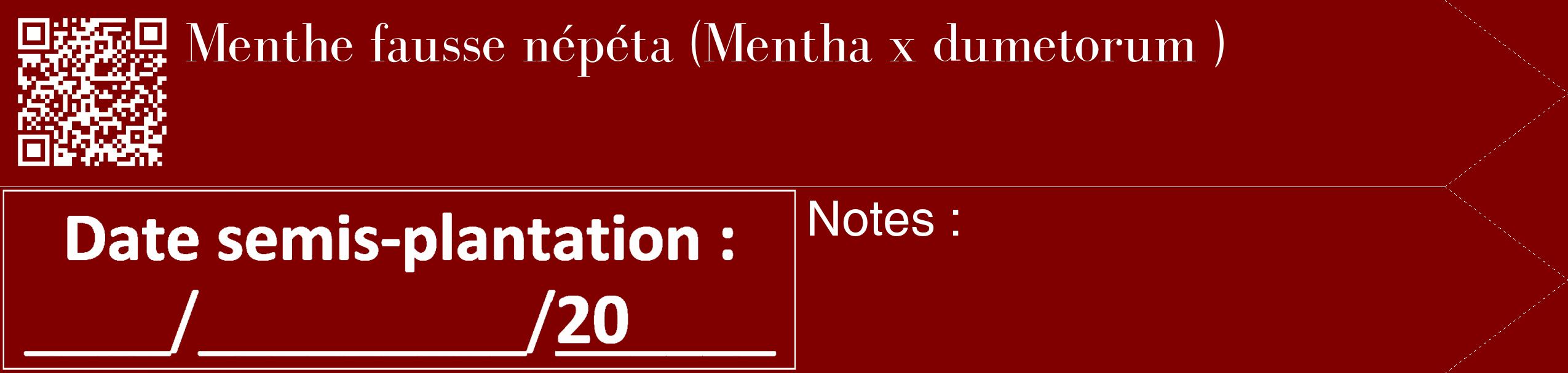 Étiquette de : Mentha x dumetorum  - format c - style blanche29_simple_simplebod avec qrcode et comestibilité