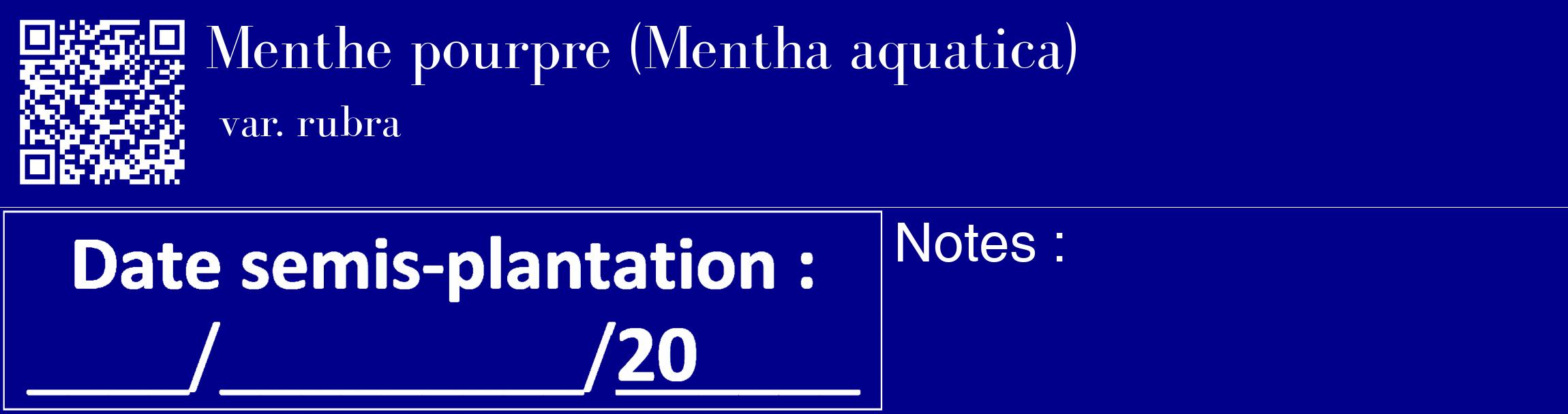 Étiquette de : Mentha aquatica var. rubra - format c - style blanche7_basique_basiquebod avec qrcode et comestibilité