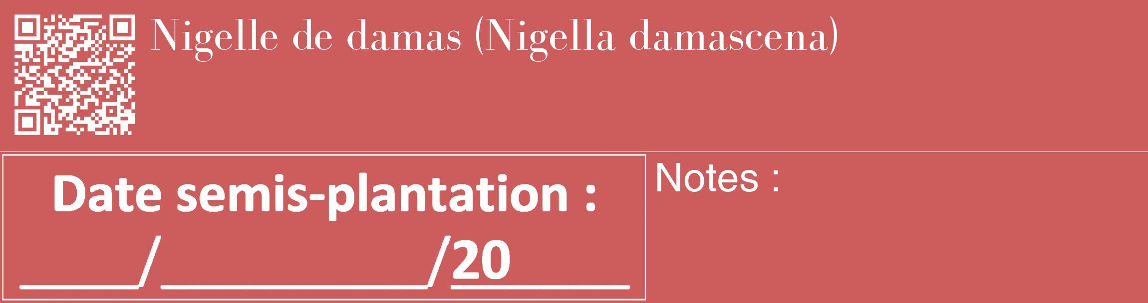 Étiquette de : Nigella damascena - format c - style blanche35_basique_basiquebod avec qrcode et comestibilité