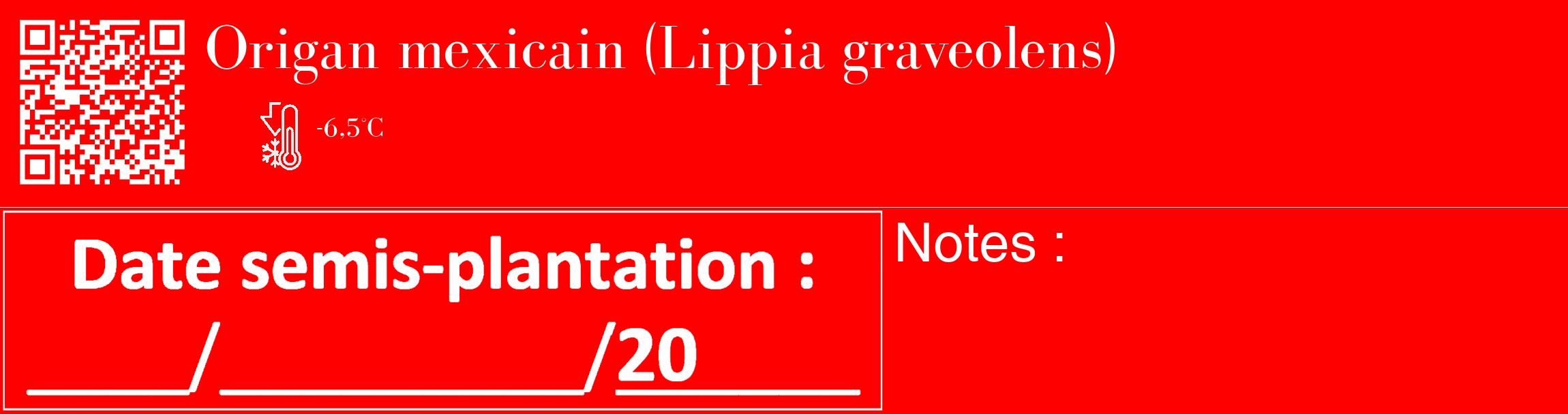 Étiquette de : Lippia graveolens - format c - style blanche27_basique_basiquebod avec qrcode et comestibilité