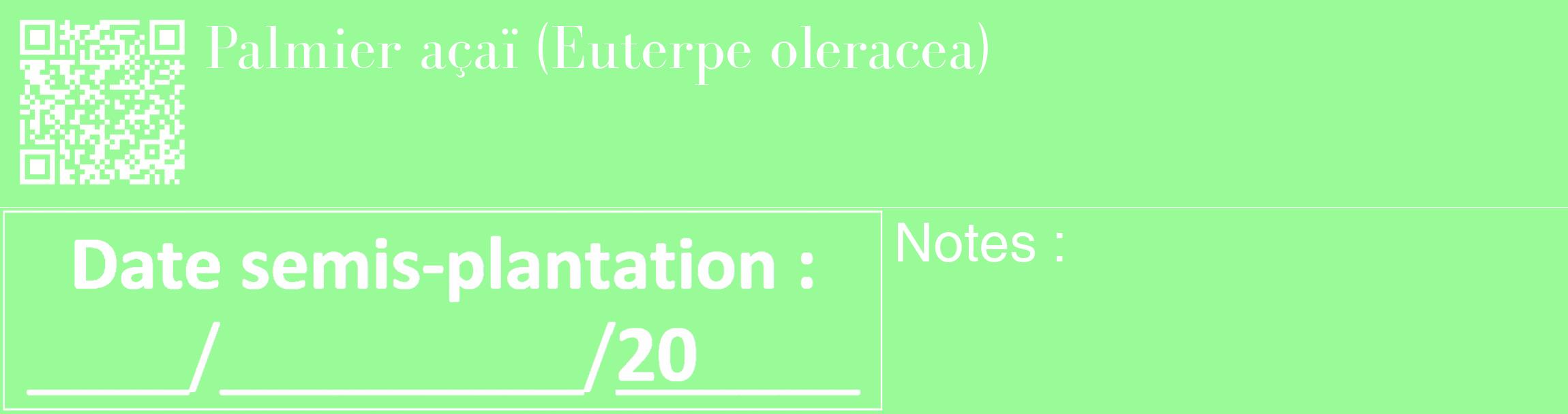 Étiquette de : Euterpe oleracea - format c - style blanche14_basique_basiquebod avec qrcode et comestibilité