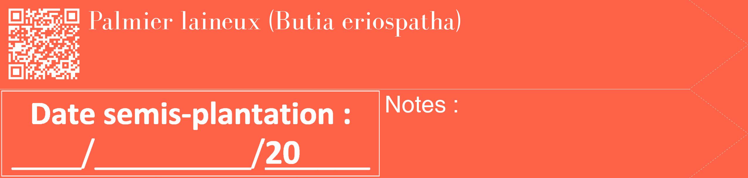 Étiquette de : Butia eriospatha - format c - style blanche25_simple_simplebod avec qrcode et comestibilité