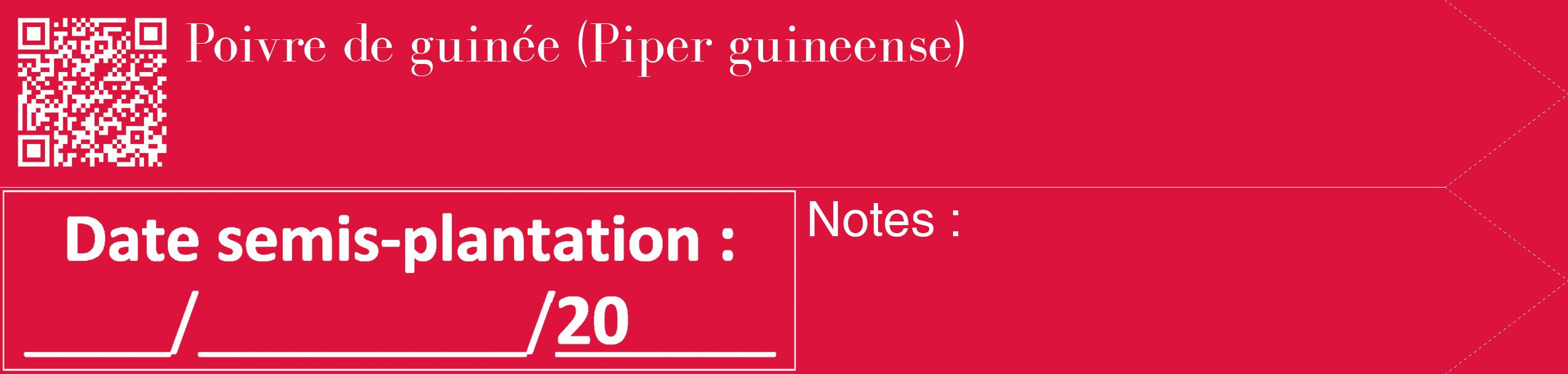 Étiquette de : Piper guineense - format c - style blanche36_simple_simplebod avec qrcode et comestibilité