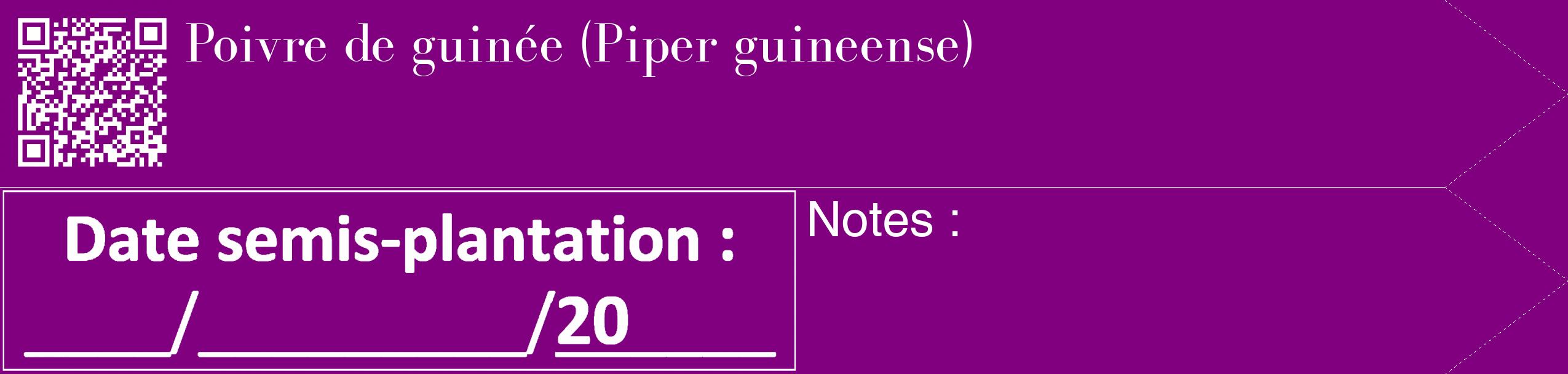 Étiquette de : Piper guineense - format c - style blanche46_simple_simplebod avec qrcode et comestibilité