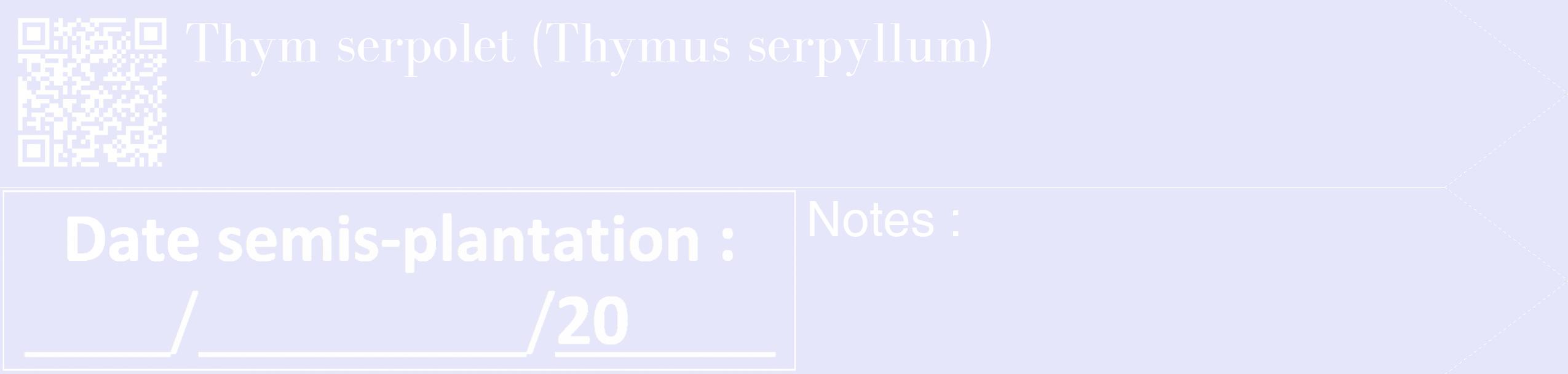 Étiquette de : Thymus serpyllum - format c - style blanche55_simple_simplebod avec qrcode et comestibilité