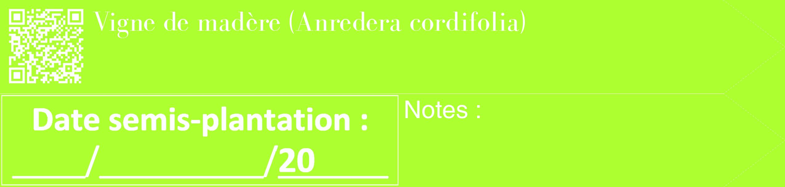 Étiquette de : Anredera cordifolia - format c - style blanche17_simple_simplebod avec qrcode et comestibilité