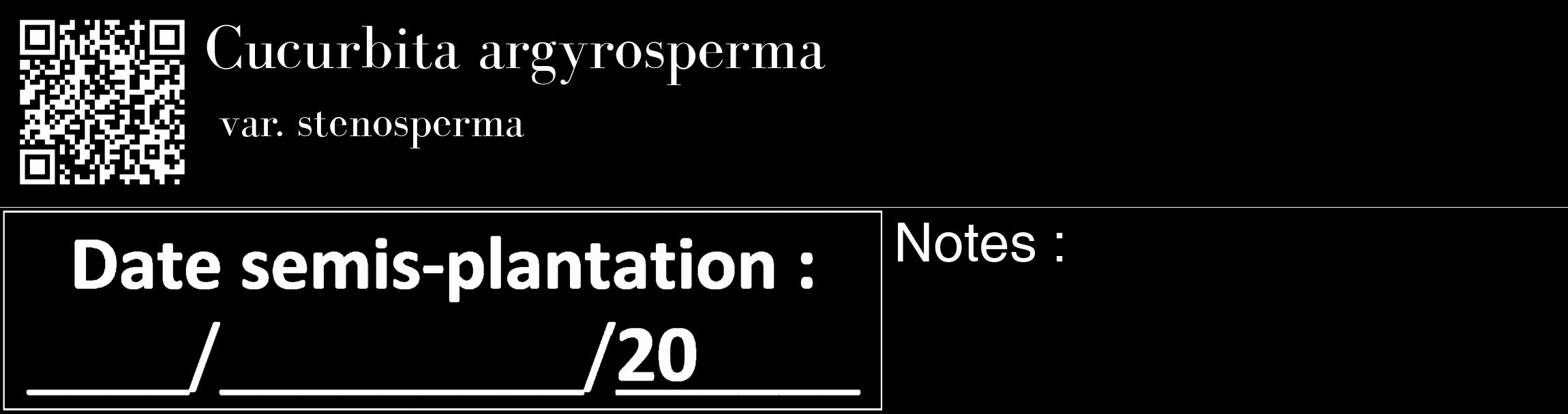 Étiquette de : Cucurbita argyrosperma var. stenosperma - format c - style blanche59_basique_basiquebod avec qrcode et comestibilité