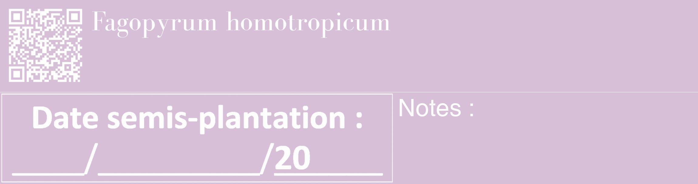 Étiquette de : Fagopyrum homotropicum - format c - style blanche54_basique_basiquebod avec qrcode et comestibilité