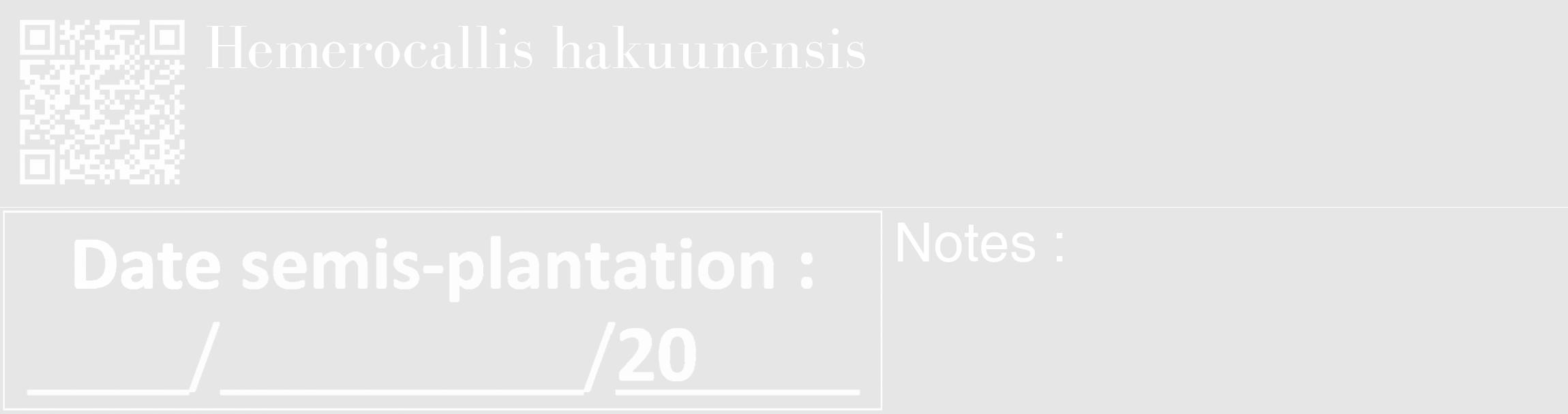 Étiquette de : Hemerocallis hakuunensis - format c - style blanche18_basique_basiquebod avec qrcode et comestibilité