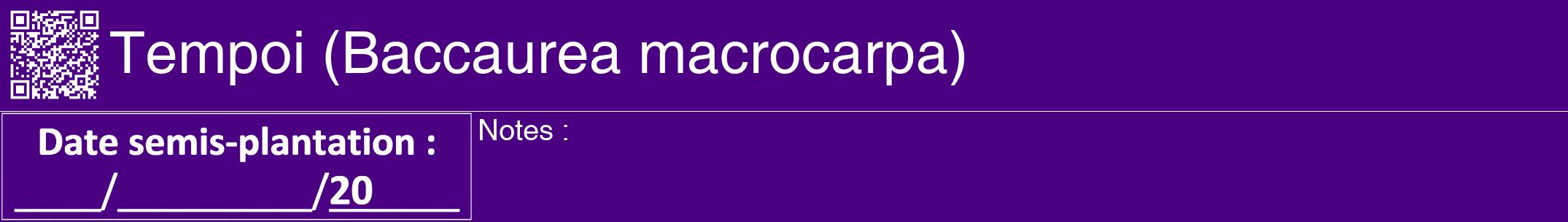 Étiquette de : Baccaurea macrocarpa - format a - style blanche47hel avec qrcode et comestibilité