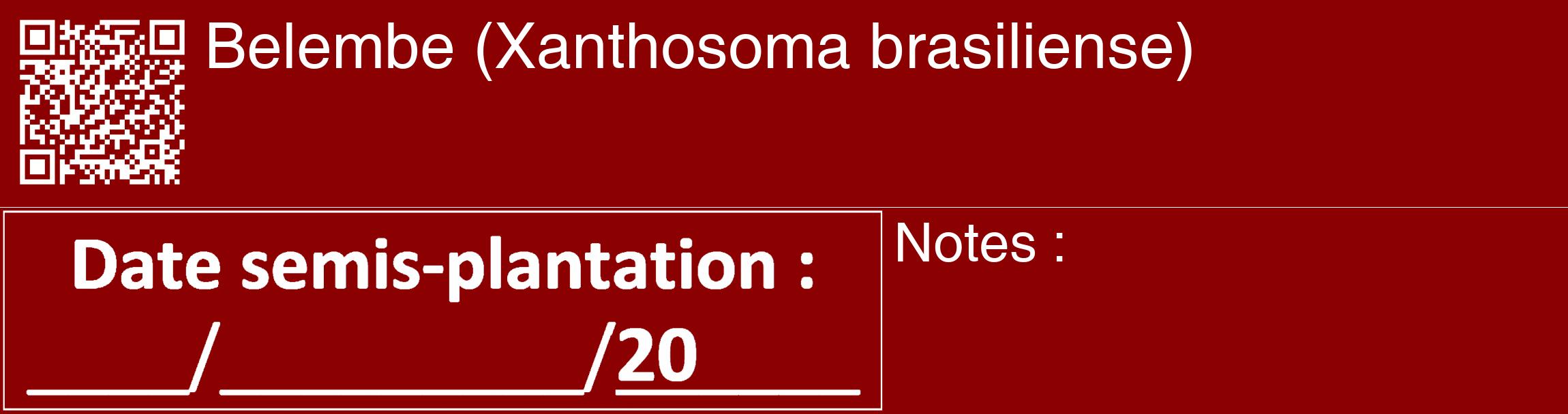 Étiquette de : Xanthosoma brasiliense - format c - style blanche34_basique_basiquehel avec qrcode et comestibilité