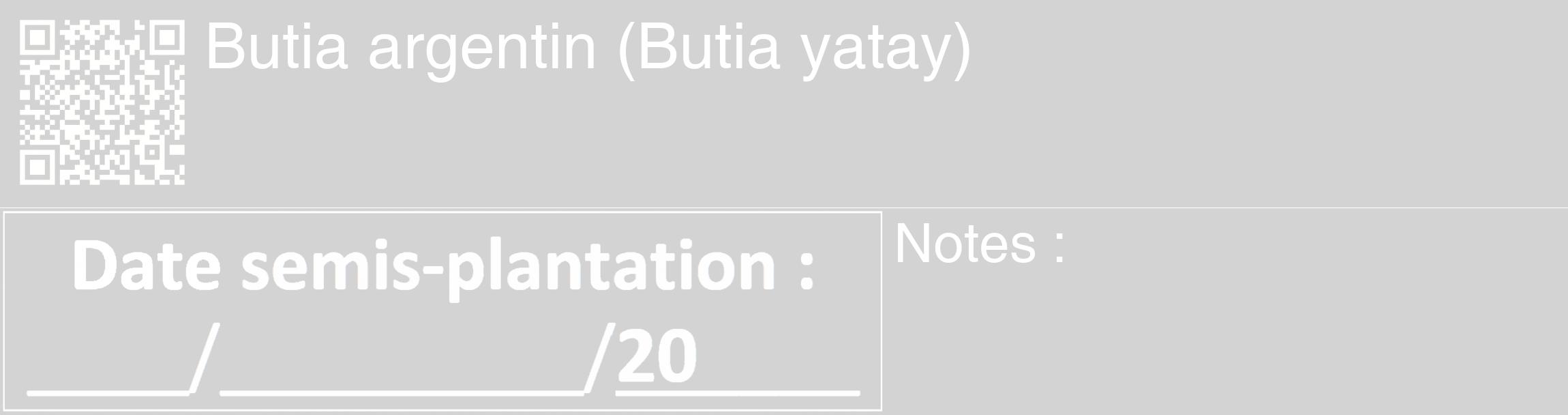 Étiquette de : Butia yatay - format c - style blanche56_basique_basiquehel avec qrcode et comestibilité