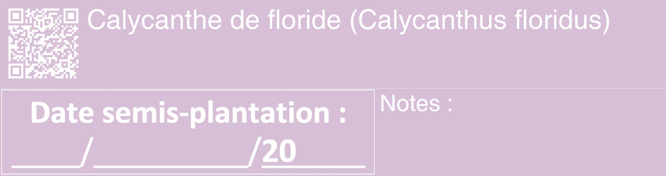 Étiquette de : Calycanthus floridus - format c - style blanche54_basique_basiquehel avec qrcode et comestibilité