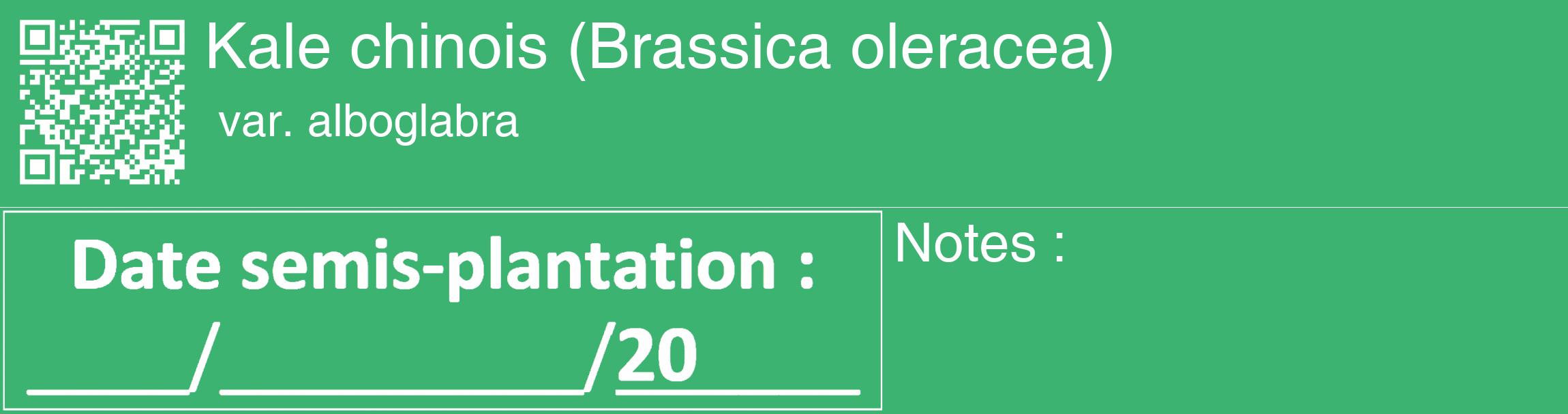 Étiquette de : Brassica oleracea var. alboglabra - format c - style blanche12_basique_basiquehel avec qrcode et comestibilité