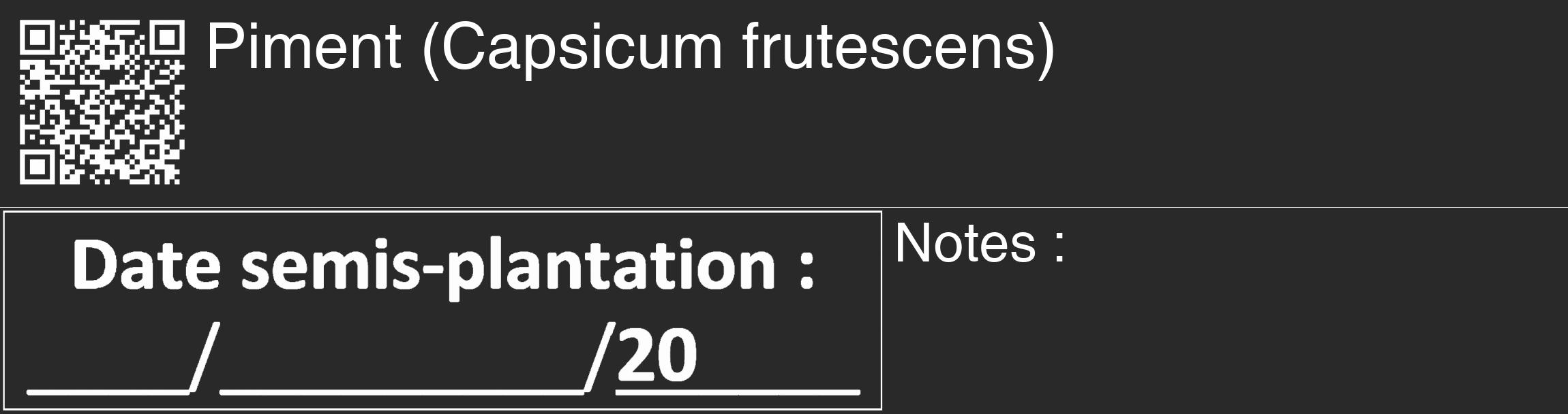 Étiquette de : Capsicum frutescens - format c - style blanche34_basique_basiquehel avec qrcode et comestibilité