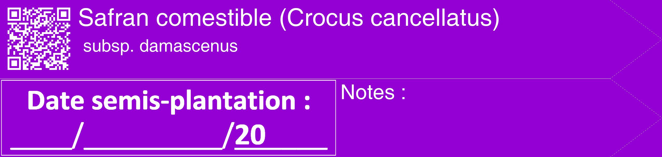 Étiquette de : Crocus cancellatus subsp. damascenus - format c - style blanche48_simple_simplehel avec qrcode et comestibilité