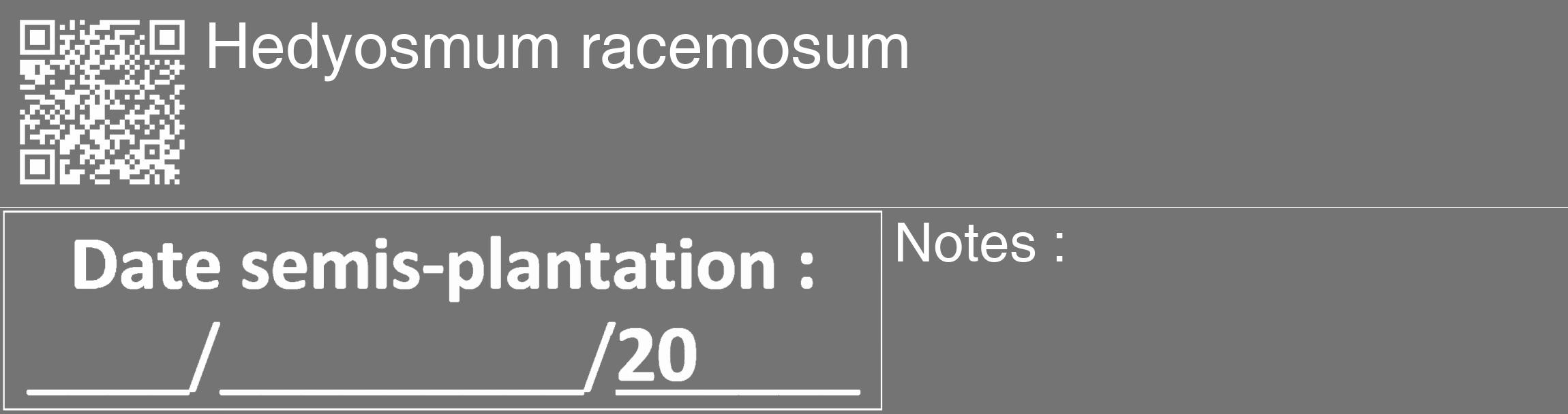 Étiquette de : Hedyosmum racemosum - format c - style blanche26_basique_basiquehel avec qrcode et comestibilité