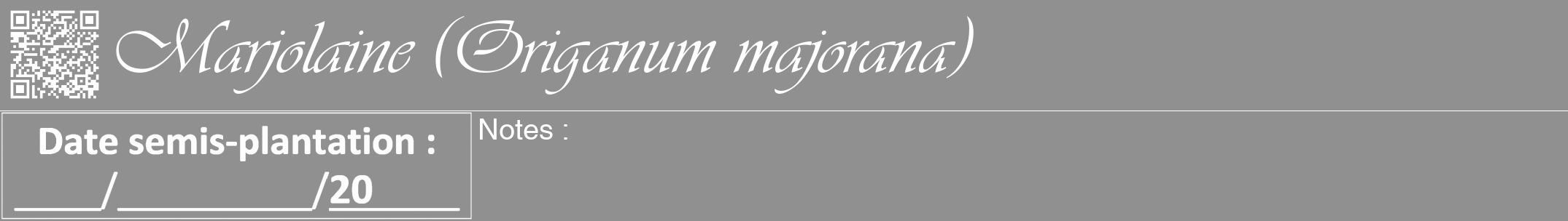 Étiquette de : Origanum majorana - format a - style blanche4viv avec qrcode et comestibilité