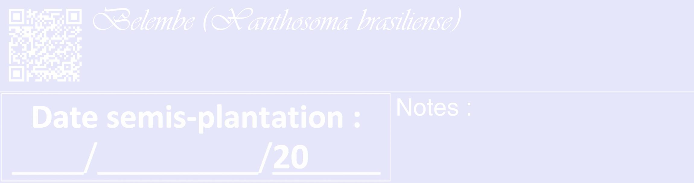 Étiquette de : Xanthosoma brasiliense - format c - style blanche55_basique_basiqueviv avec qrcode et comestibilité