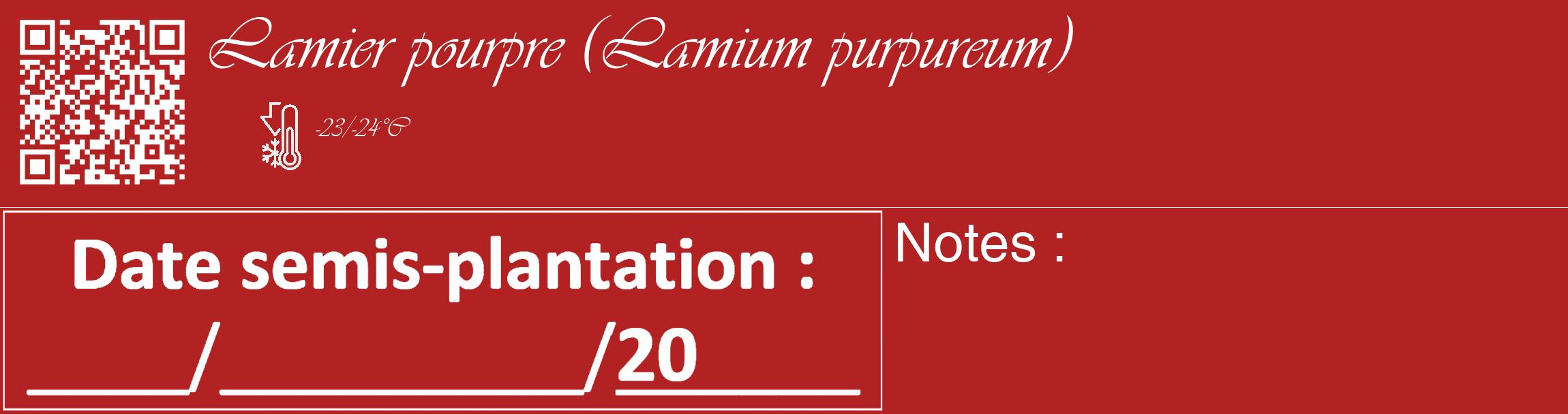 Étiquette de : Lamium purpureum - format c - style blanche28_basique_basiqueviv avec qrcode et comestibilité