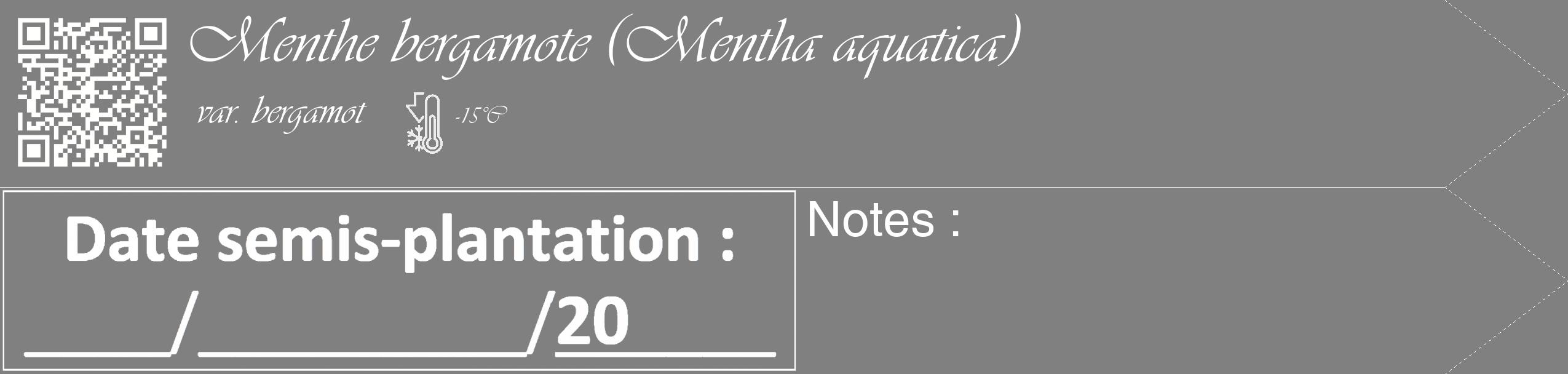 Étiquette de : Mentha aquatica var. bergamot - format c - style blanche57_simple_simpleviv avec qrcode et comestibilité