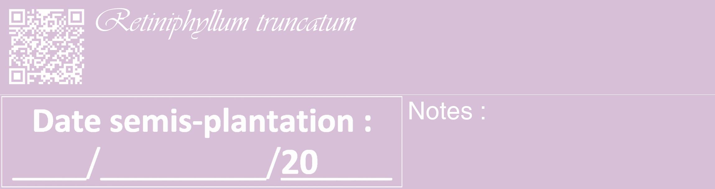 Étiquette de : Retiniphyllum truncatum - format c - style blanche54_basique_basiqueviv avec qrcode et comestibilité