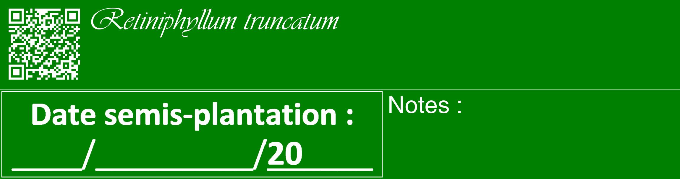 Étiquette de : Retiniphyllum truncatum - format c - style blanche9_basique_basiqueviv avec qrcode et comestibilité