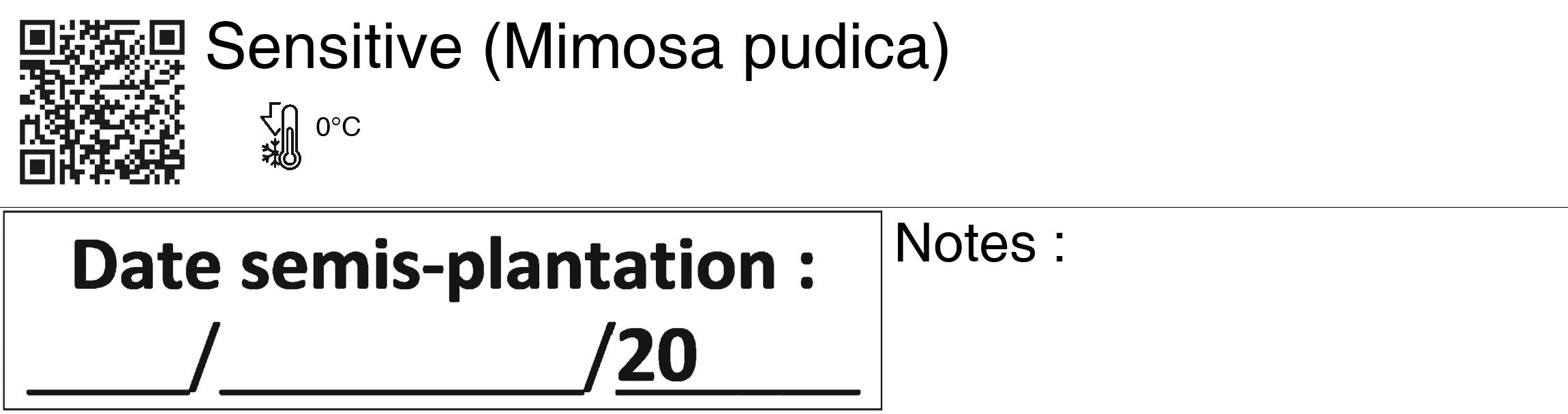 Étiquette de : Mimosa pudica - format c - style noire60_basiquegrrvhel avec qrcode et comestibilité