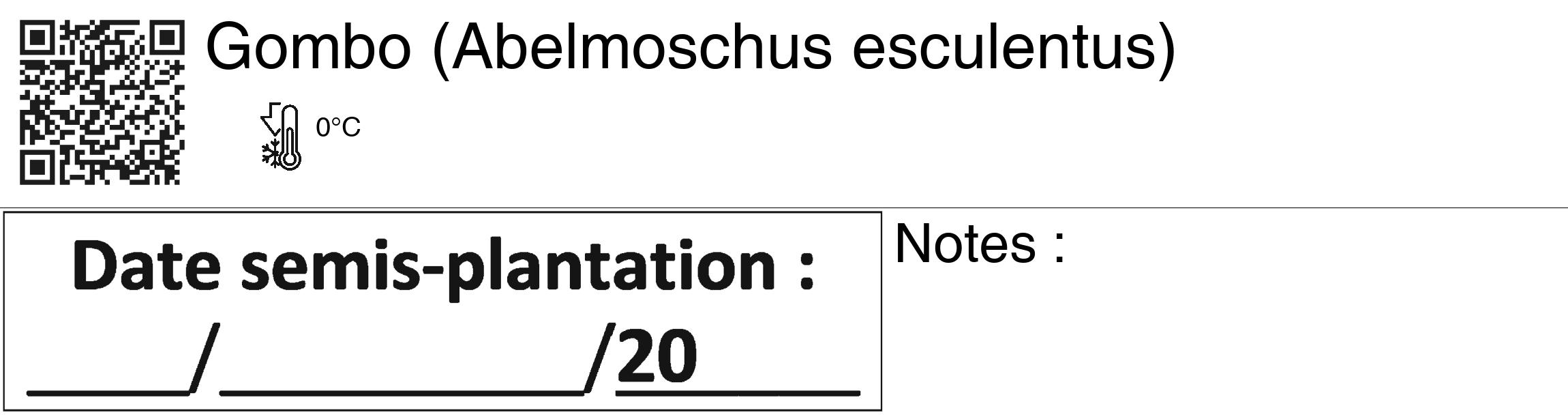 Étiquette de : Abelmoschus esculentus - format c - style noire60_basiquegrrvhel avec qrcode et comestibilité