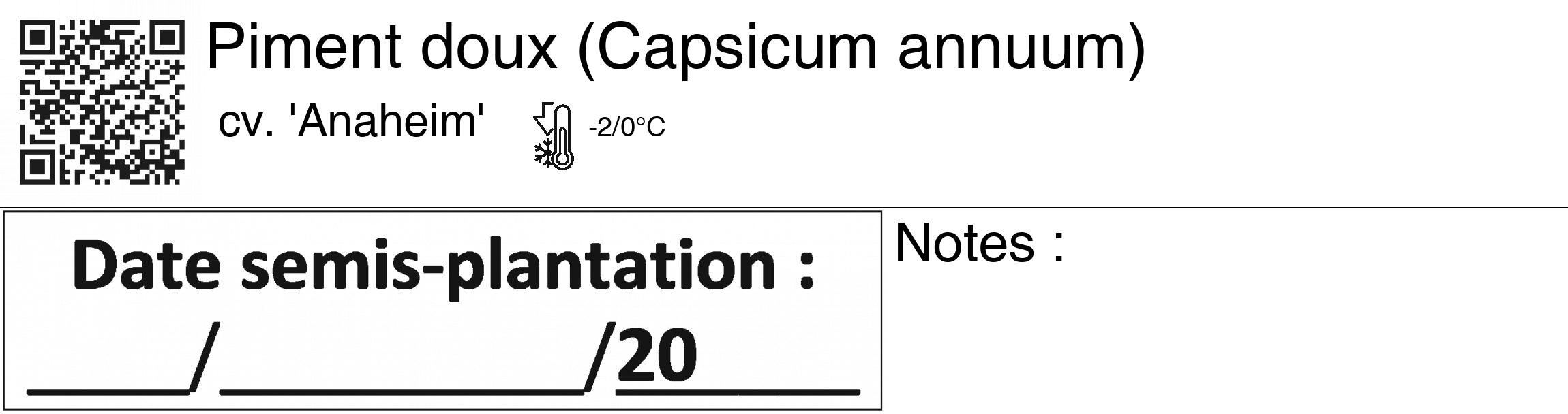 Étiquette de : Capsicum annuum cv. 'Anaheim' - format c - style noire60_basiquegrrvhel avec qrcode et comestibilité