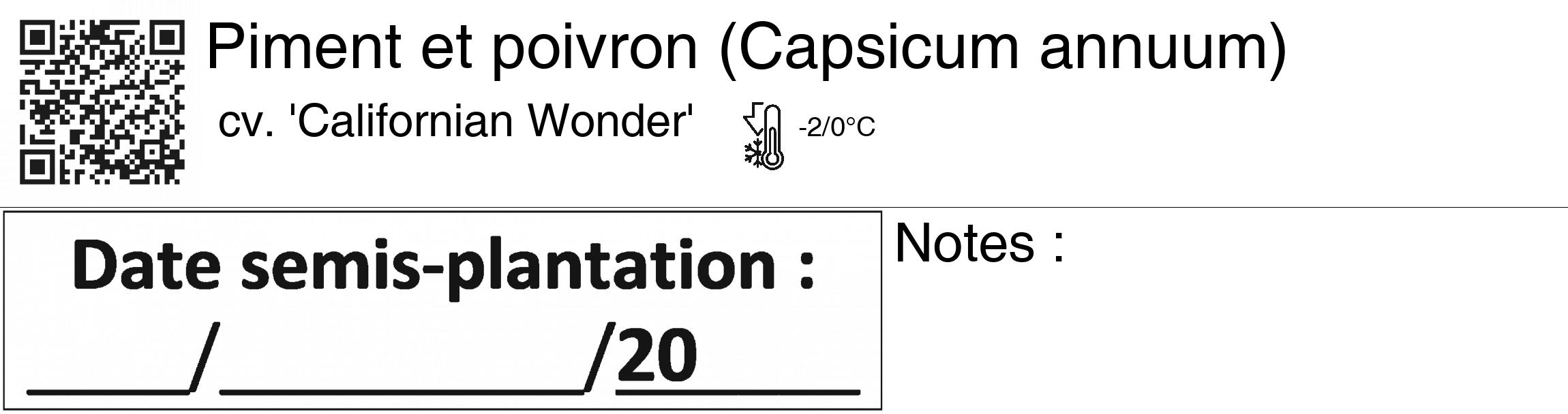 Étiquette de : Capsicum annuum cv. 'Californian Wonder' - format c - style noire60_basiquegrrvhel avec qrcode et comestibilité