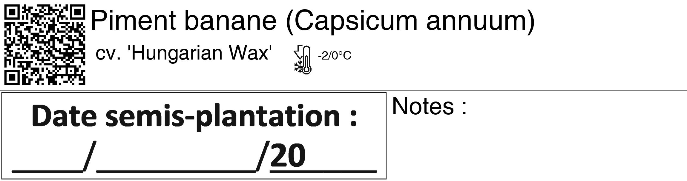 Étiquette de : Capsicum annuum cv. 'Hungarian Wax' - format c - style noire60_basiquegrrvhel avec qrcode et comestibilité
