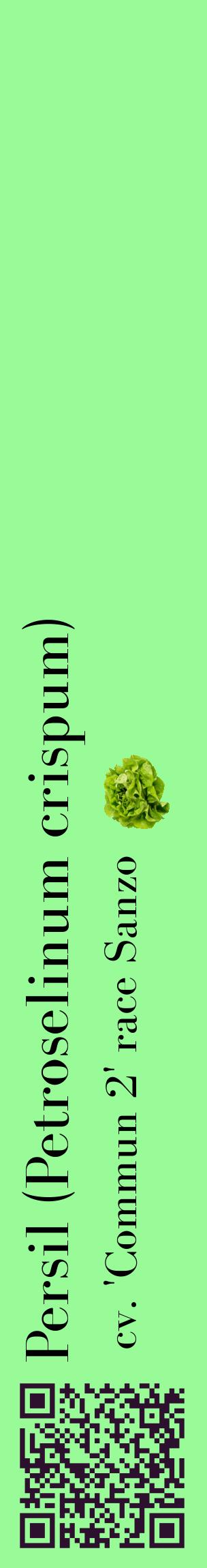 Étiquette de : Petroselinum crispum cv. 'Commun 2' race Sanzo - format c - style noire14_basiquebod avec qrcode et comestibilité simplifiée