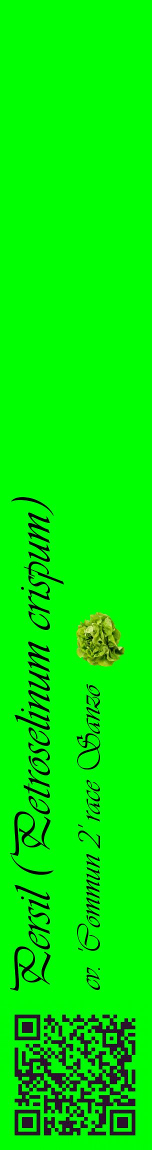 Étiquette de : Petroselinum crispum cv. 'Commun 2' race Sanzo - format c - style noire16_basiqueviv avec qrcode et comestibilité simplifiée
