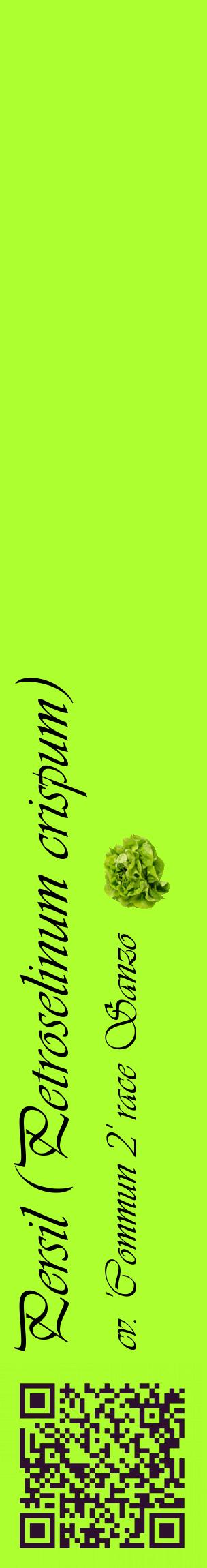 Étiquette de : Petroselinum crispum cv. 'Commun 2' race Sanzo - format c - style noire17_basiqueviv avec qrcode et comestibilité simplifiée