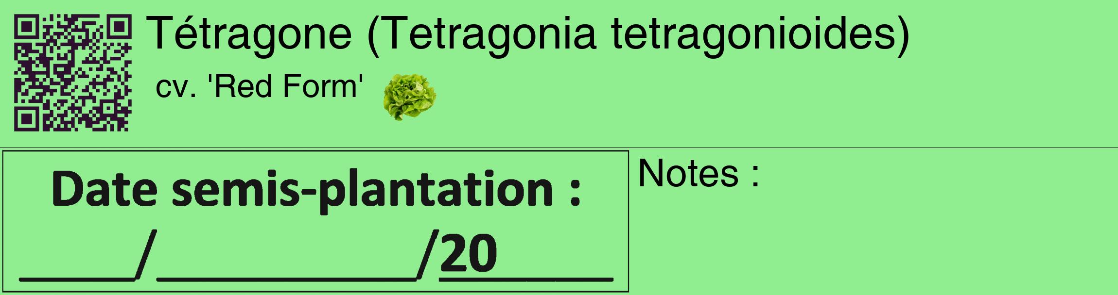 Étiquette de : Tetragonia tetragonioides cv. 'Red Form' - format c - style noire15_basique_basiquehel avec qrcode et comestibilité simplifiée